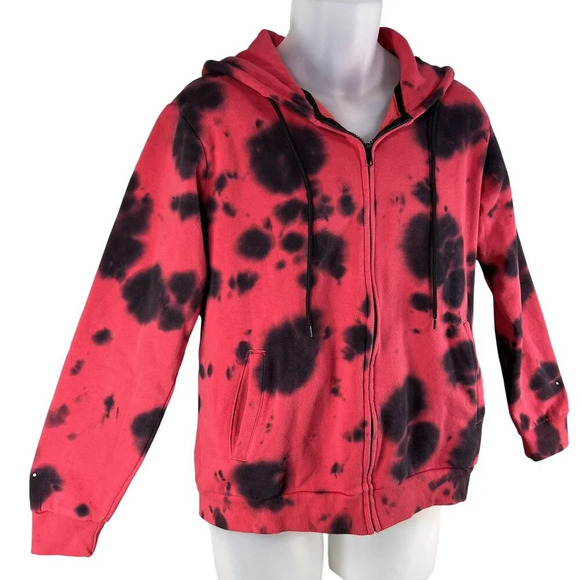 NWT AD Mens S Womens M Hoodie Red Black Tie-Dye Skull Graphic Hoodie Jacket - Picture 6 of 16